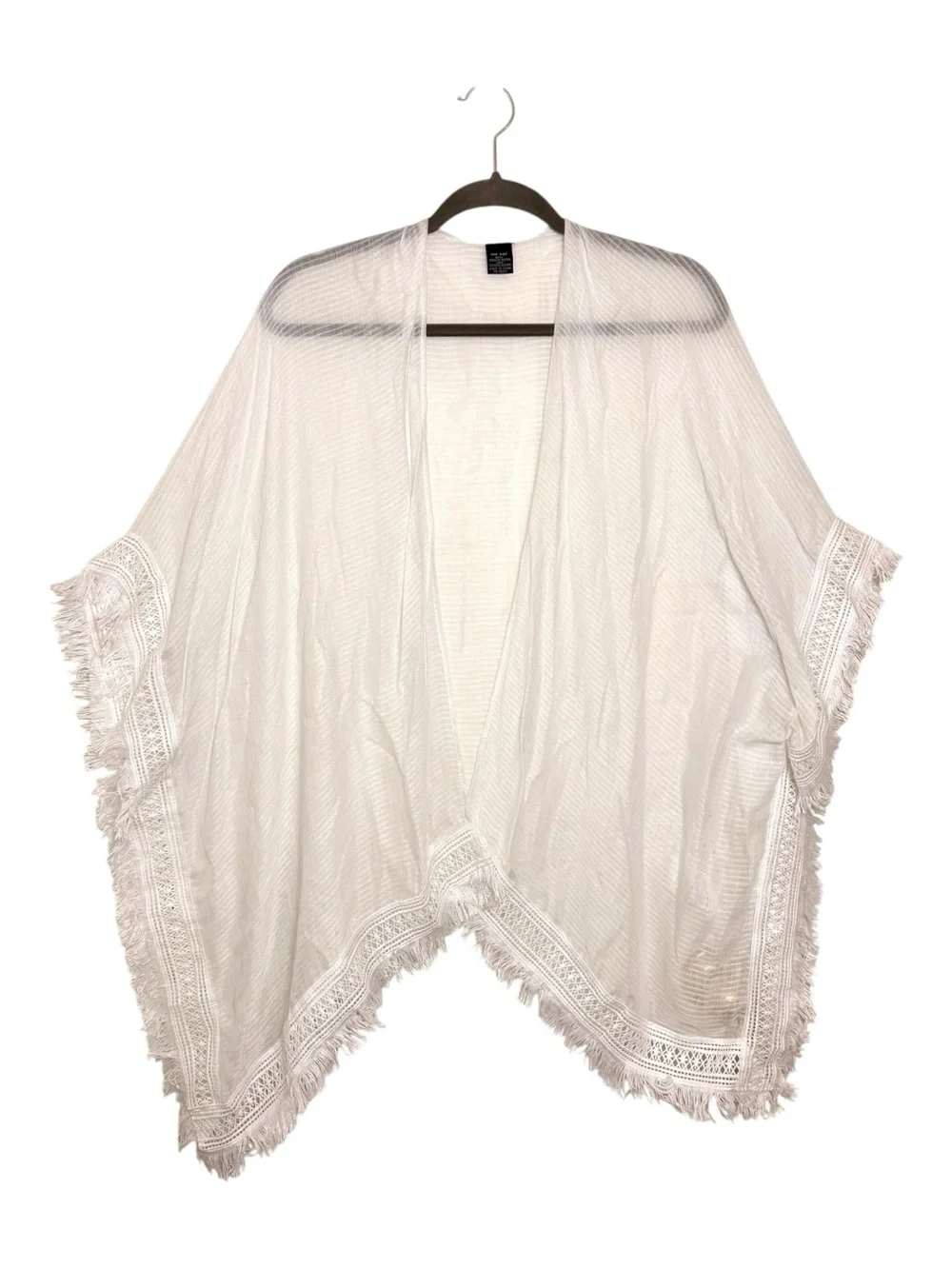 Steve Madden White Fringe Lace Trim Boho Kimono Cover Up One Size